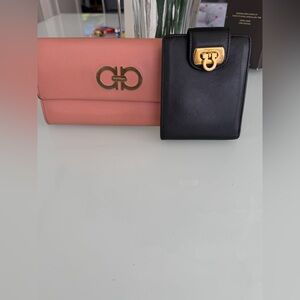 Salvatore Ferragamo Coral and Black Wallet Duo